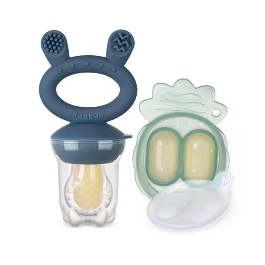 Pack Mordedor para Alimentos + 2 Mini Moldes de Helado - Azul | haakaa
