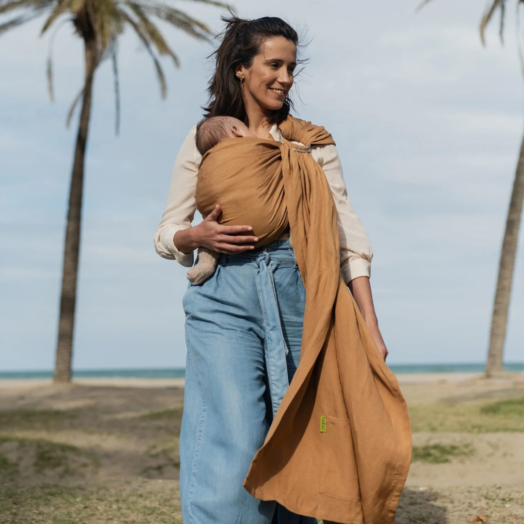 Portabebé Bandolera Ergonómica - Boba Ring Sling - Lino Rye Brown | Boba