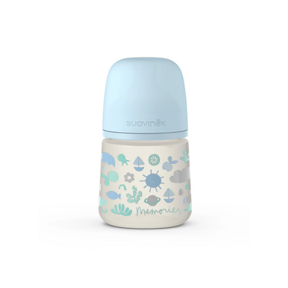 Mamadera Memories Flujo Lento con Tetina Fisiológica - 150ml - Azul | Suavinex