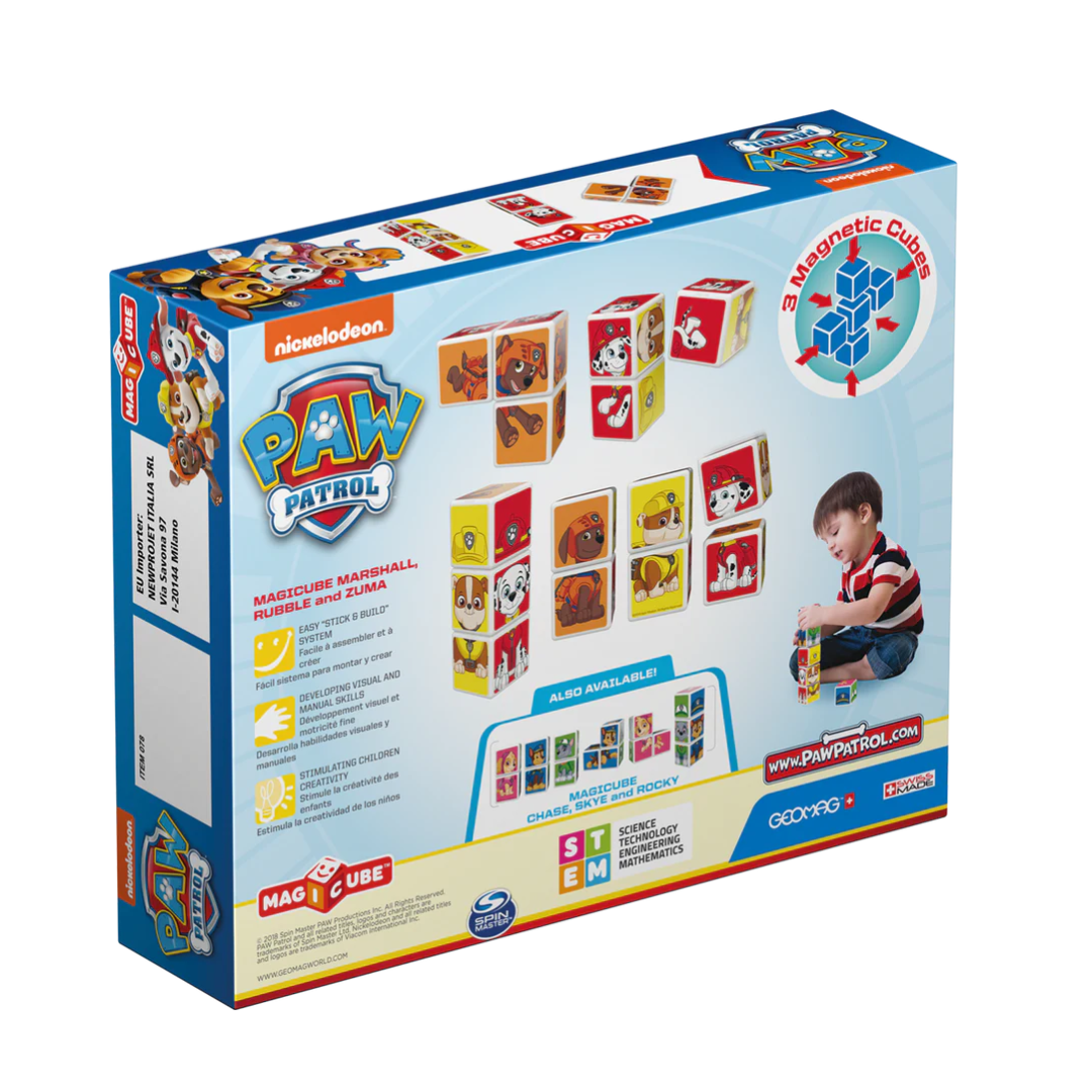 Cubos Magnéticos MAGICUBE Paw Patrol - Marshall, Rubble y Zuma (3 cubos) | Geomag