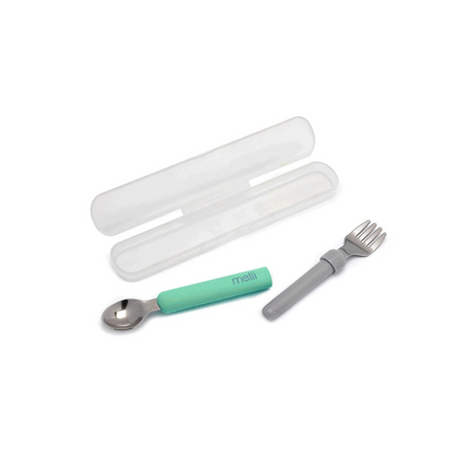 Set Cuchara y Tenedor Desmontable - Gris y Verde | Melii