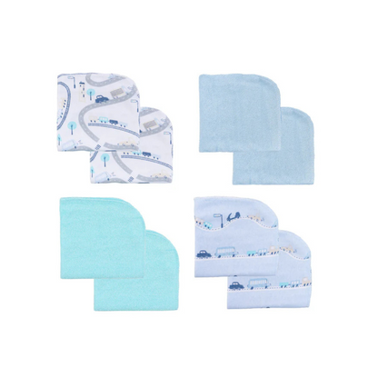 Pack de 8 Toallitas de Limpieza de Algodón - Celeste y Caminos | Bambino