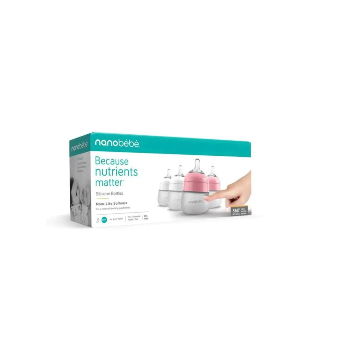 Pack 4 Mamaderas de Silicona 150 ml - Rosado y Blanco | Nanobebé