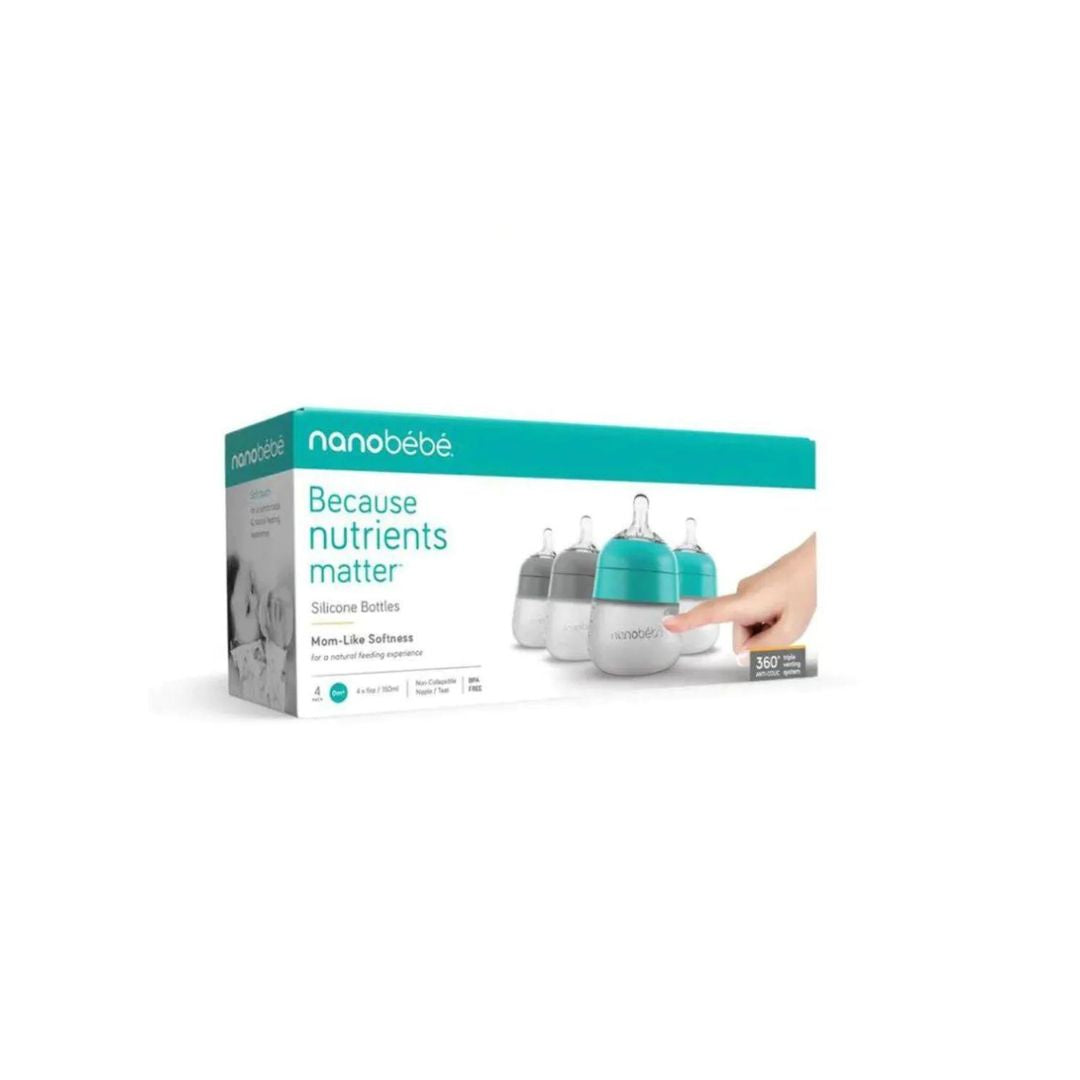 Pack 4 Mamaderas de Silicona 150 ml - Turquesa y Gris | Nanobebé
