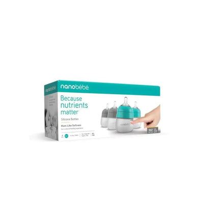 Pack 4 Mamaderas de Silicona 150 ml - Turquesa y Gris | Nanobebé