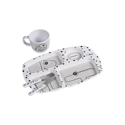 Set Vajilla 2 Piezas + Set de Cubiertos Happy Dots - Gris | Done by deer