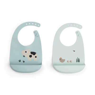 Set de 2 Baberos de Silicona Tiny Farm - Azul | Done by deer