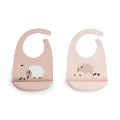 Set de 2 Baberos de Silicona Tiny Farm - Rosa