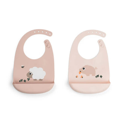 Set de 2 Baberos de Silicona Tiny Farm - Rosa | Done by deer