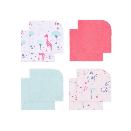 Pack de 8 Toallitas de Limpieza de Algodón - Jirafas y Cebras | Bambino