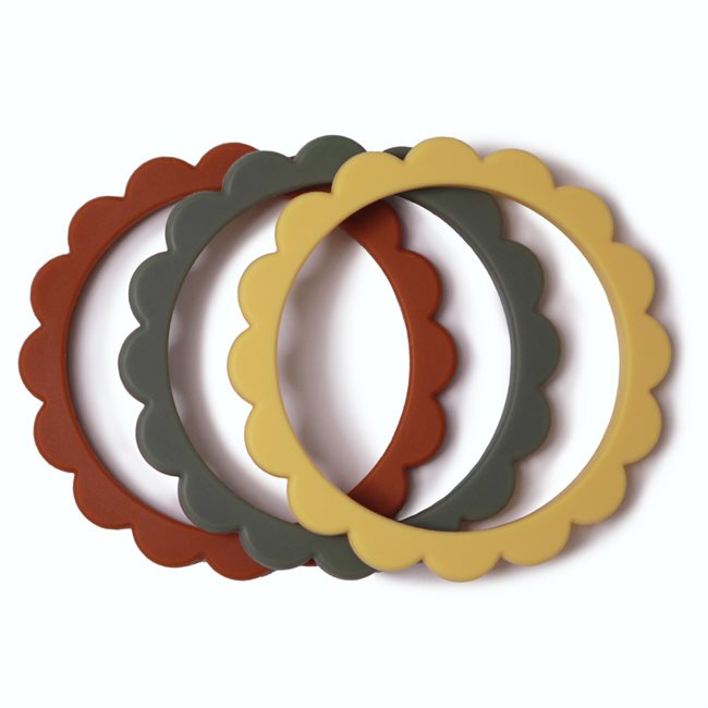 Pack de 3 Pulseras Mordedores de Silicona - Flower - Clay / Dried Thyme / Sunshine | Mushie
