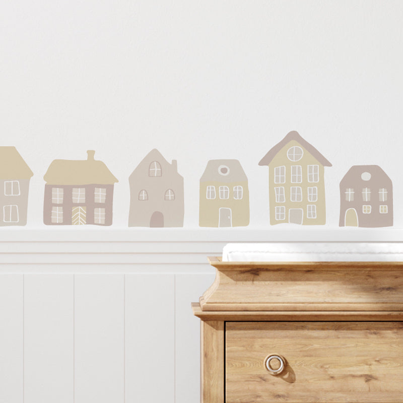 Stickers Decorativos Para Muros - Casitas Rosa y Amarillo | Murami