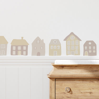 Stickers Decorativos Para Muros - Casitas Rosa y Amarillo | Murami