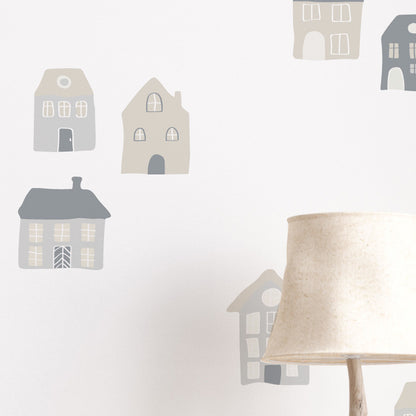 Stickers Decorativos Para Muros - Casitas Tricolor Gris | Murami