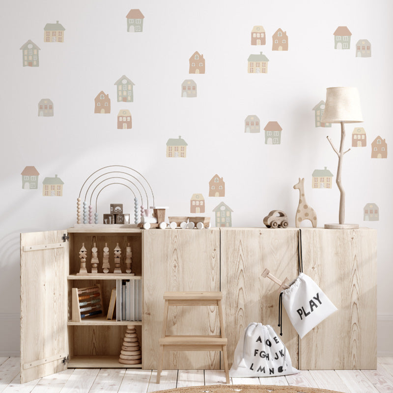 Stickers Decorativos Para Muros - Casitas Tricolor Naranjo | Murami