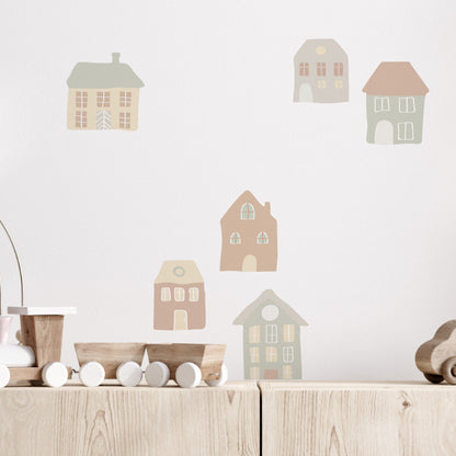 Stickers Decorativos Para Muros - Casitas Tricolor Naranjo | Murami