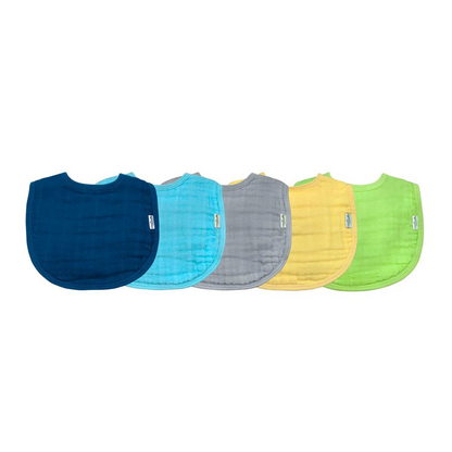 Pack 5 Baberos Muselina Algodón Orgánico - Azul | Green Sprouts