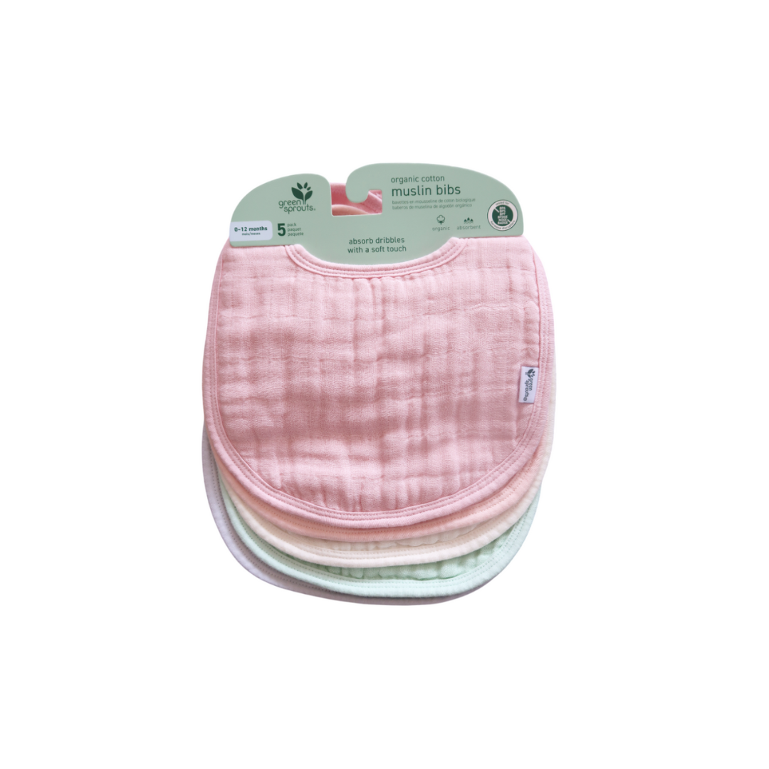 Pack 5 Baberos Muselina Algodón Orgánico - Rosa Pastel | Green Sprouts