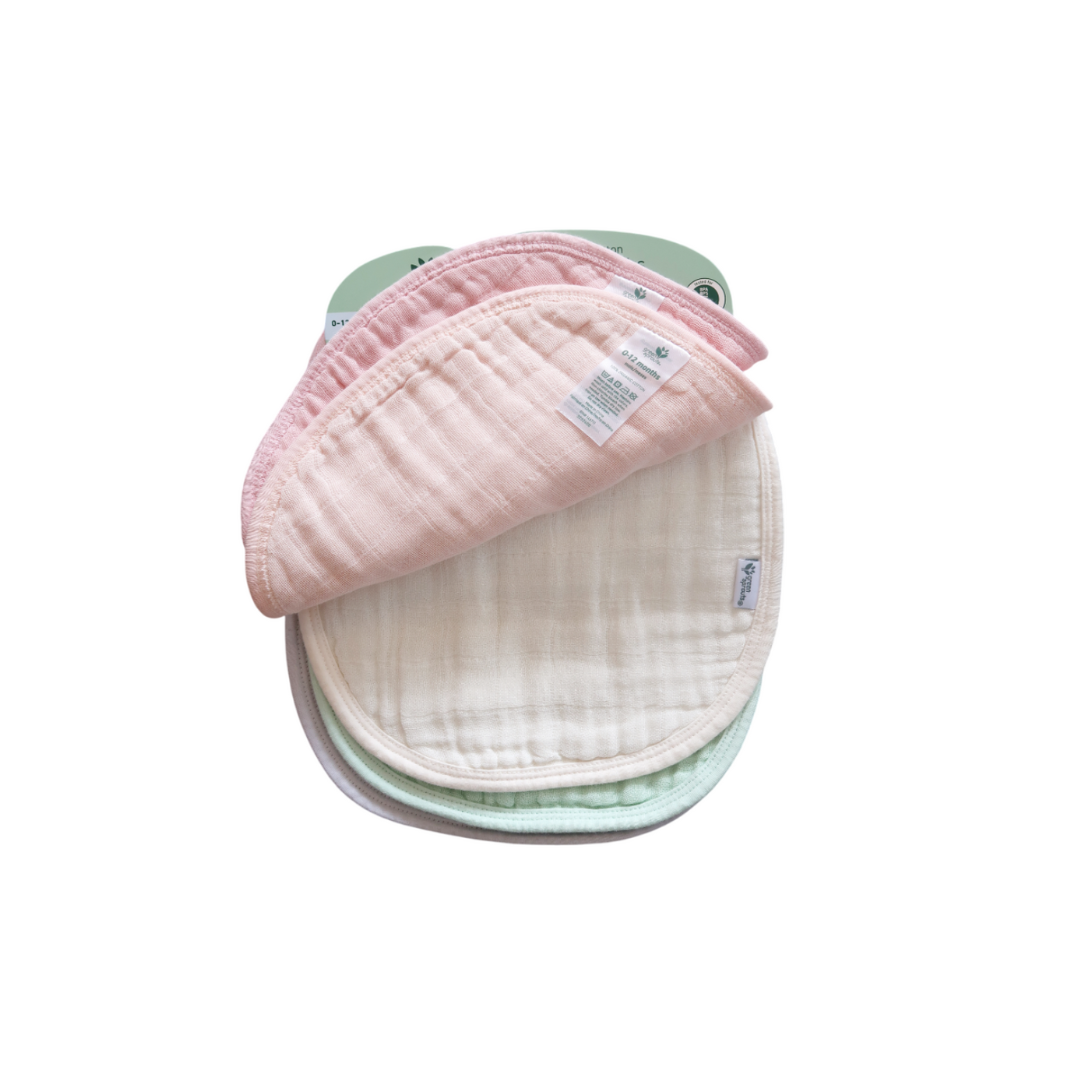 Pack 5 Baberos Muselina Algodón Orgánico - Rosa Pastel | Green Sprouts