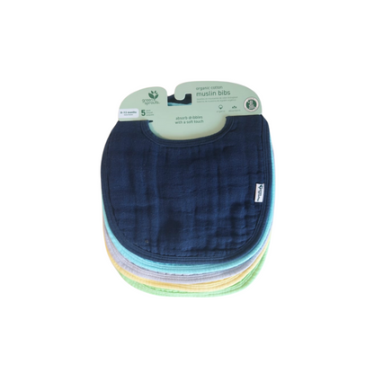 Pack 5 Baberos Muselina Algodón Orgánico - Azul | Green Sprouts