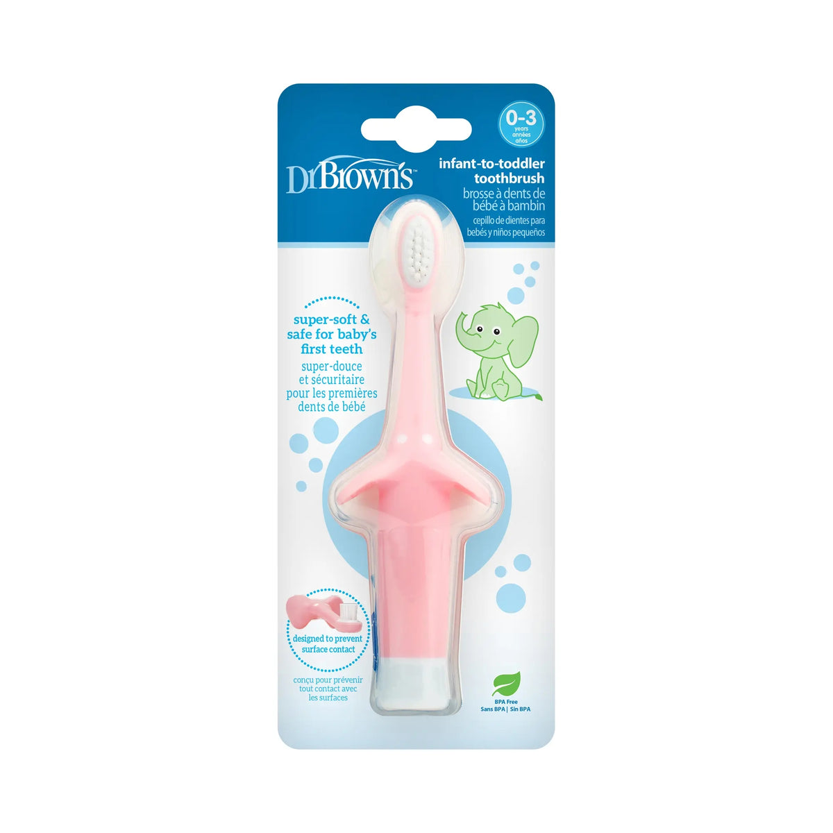 Cepillo de Dientes para Bebés y Niños (0-3 años) - Elefante Rosado | Dr. Brown's