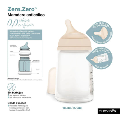 Mamadera Zerø Zerø™  180 ml Anticólicos - Flujo Adaptable | Suavinex