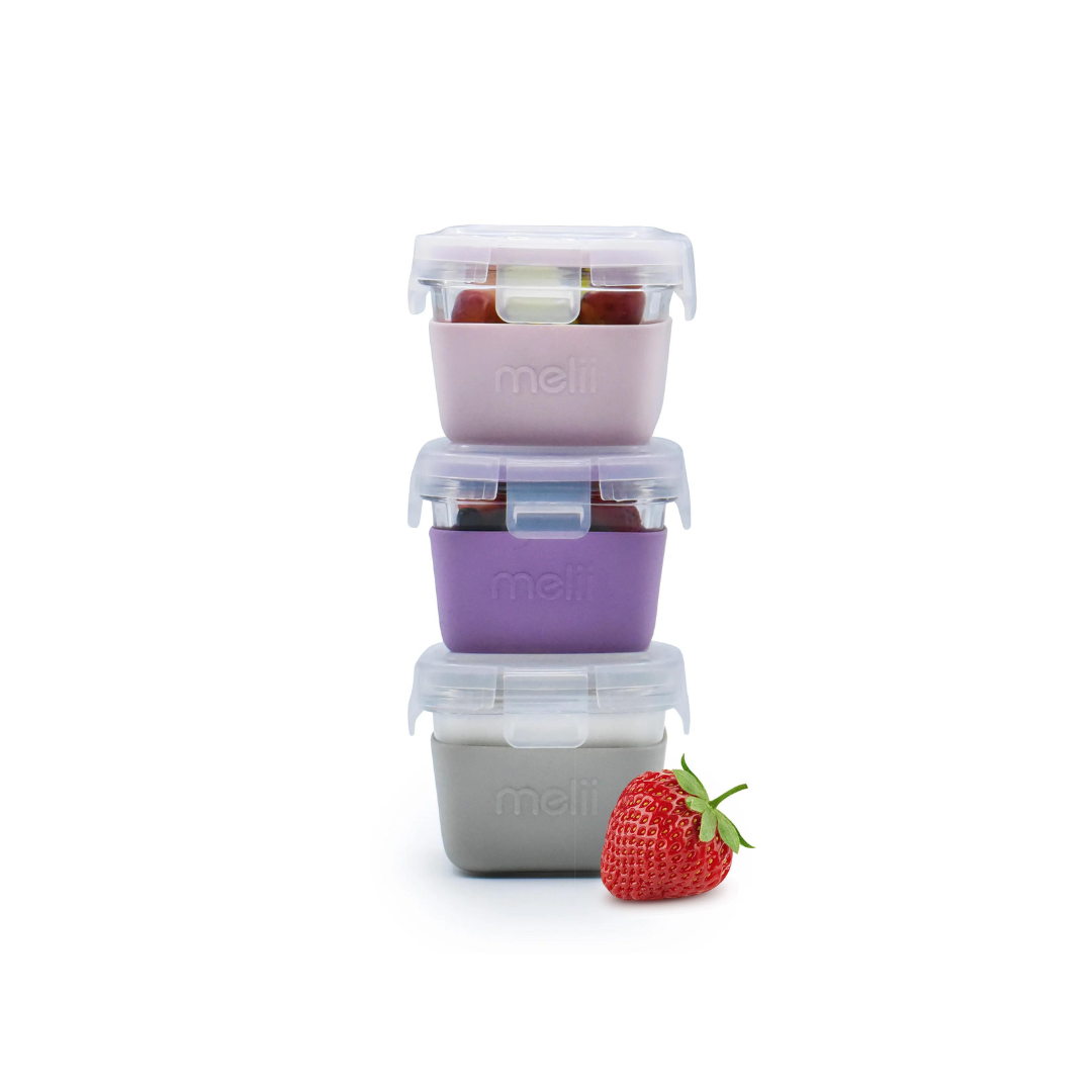 Pack de 3 Contenedores de Vidrio con Funda de Silicona 160ml - Rosa y Gris | Melii