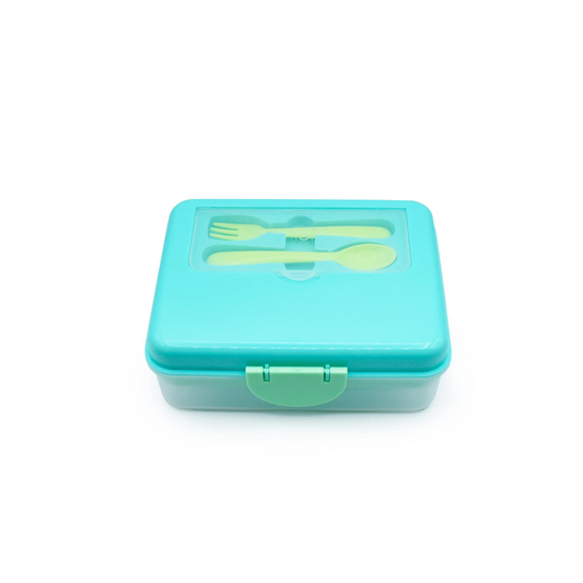 Bento Box Lunch Box with Cutlery - Light Blue, Lime and Green
