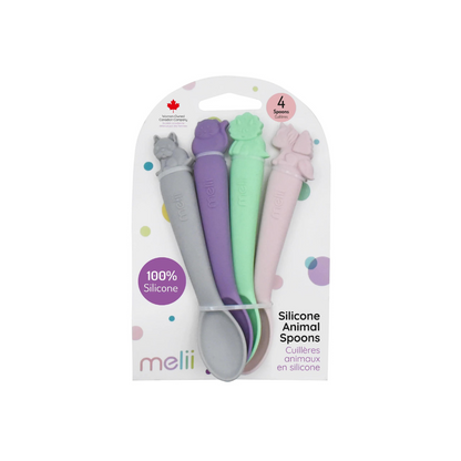 Set de Cucharas de Silicona - 4 unidades - Bulldog, Gato, Dino y Unicornio | Melii