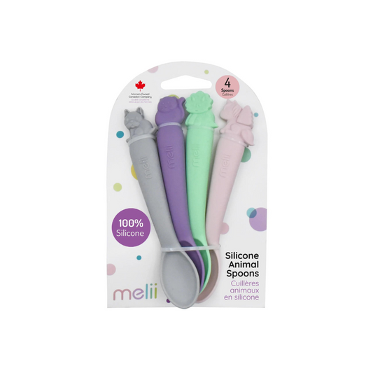 Set de Cucharas de Silicona - 4 unidades - Bulldog, Gato, Dino y Unicornio | Melii