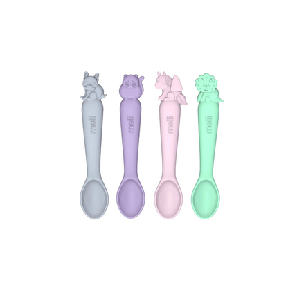 Set de Cucharas de Silicona - 4 unidades - Bulldog, Gato, Dino y Unicornio | Melii
