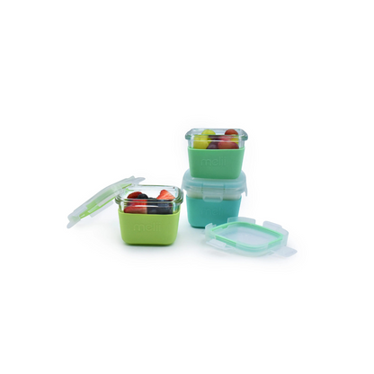 Pack de 3 Contenedores de Vidrio con Funda de Silicona 160ml - Verde y Azul | Melii