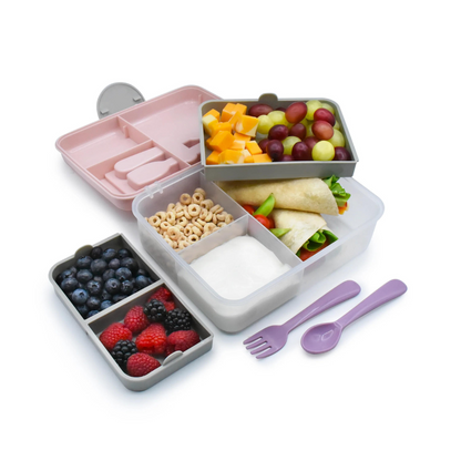 Lonchera Bento Box con Cubiertos - Rosado, Gris y Lila | Melii