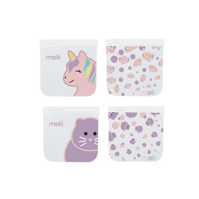 Bolsas de Snacks Reutilizables - 4 unidades - Unicornio y Gato | Melii