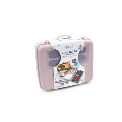 Lonchera Bento Box con Cubiertos - Rosado, Gris y Lila | Melii
