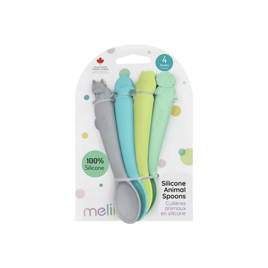 Set de Cucharas de Silicona - 4 unidades - Tiburon, Dino, Bulldog y Oso | Melii