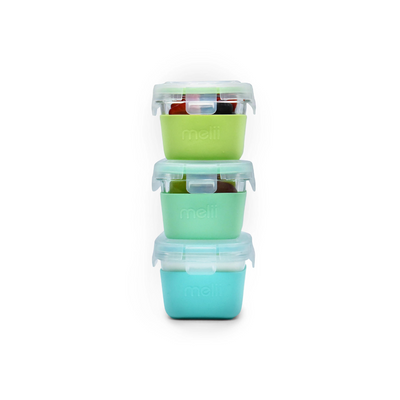 Pack de 3 Contenedores de Vidrio con Funda de Silicona 160ml - Verde y Azul | Melii