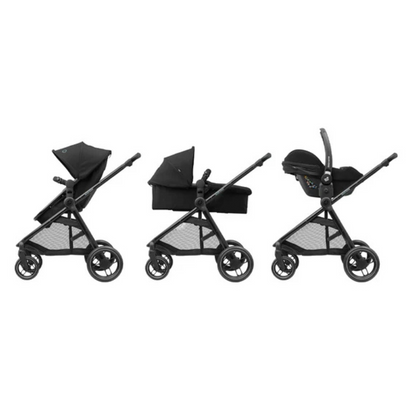 Travel System Coche Zelia 3 + Silla Nido Pebble 360 + Base FamilyFix 360 - Essential Black | Maxi Cosi