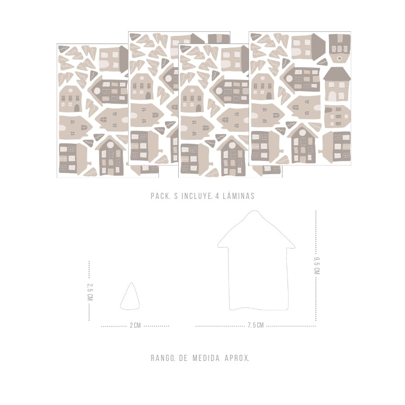 Stickers Decorativos Para Muros - Casitas S Taupe | Murami