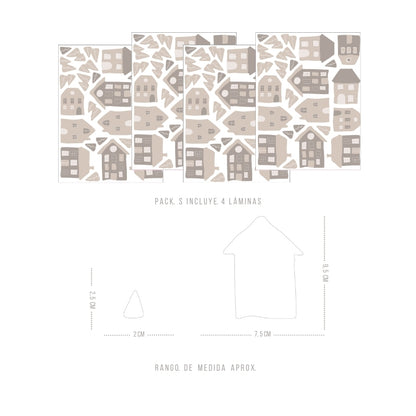 Stickers Decorativos Para Muros - Casitas S Taupe | Murami