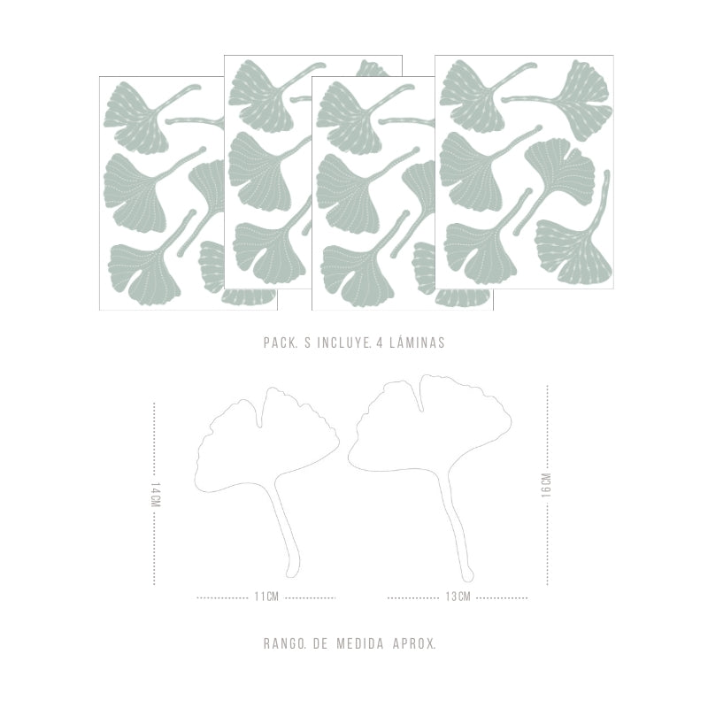 Stickers Decorativos Para Muros - Gingko Verde Agua | Murami