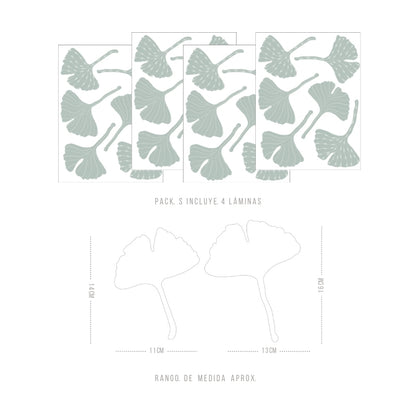 Stickers Decorativos Para Muros - Gingko Verde Agua | Murami