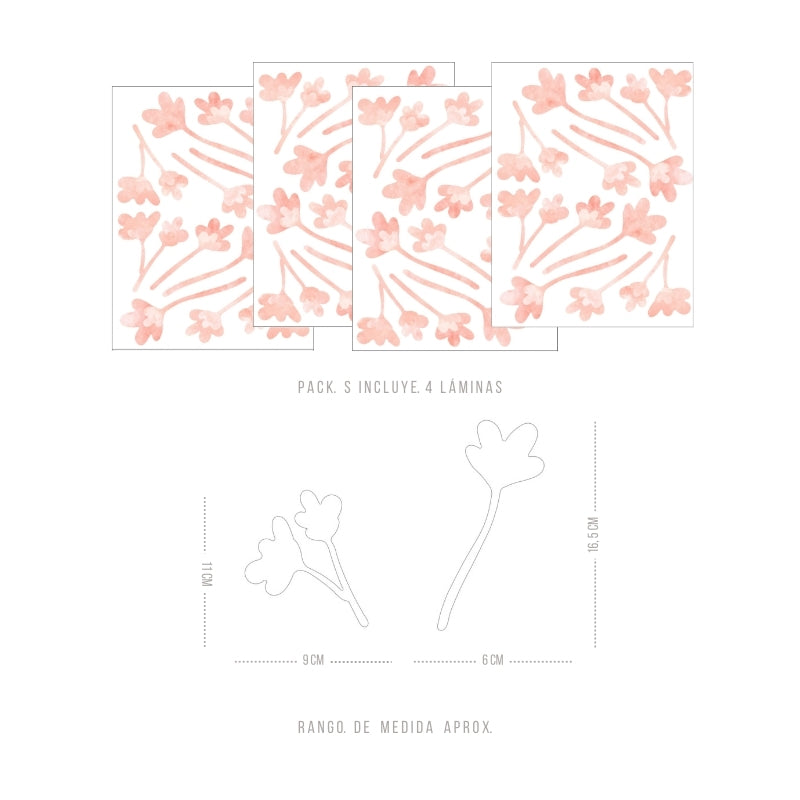 Stickers Decorativos Para Muros - Ramo de Cuatro Rosa | Murami