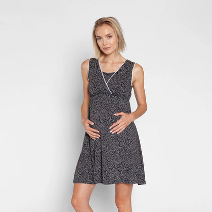 Camisa de Dormir Maternal y de Lactancia de Algodón Pima - Encaje Ramitas Azul | Nala Maternity