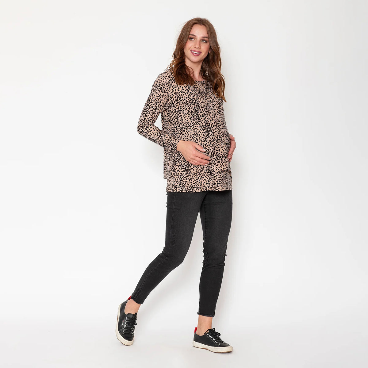 Polera de Lactancia - Gotas Arena | Nala Maternity