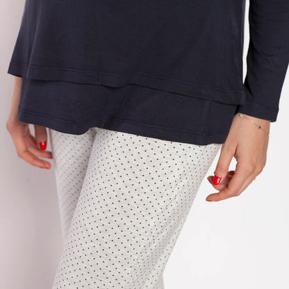 Pijama Maternal para Embarazo y Lactancia de Algodón Pima - Estrellas Azules | Nala Maternity