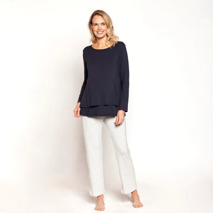 Pijama Maternal para Embarazo y Lactancia de Algodón Pima - Estrellas Azules | Nala Maternity