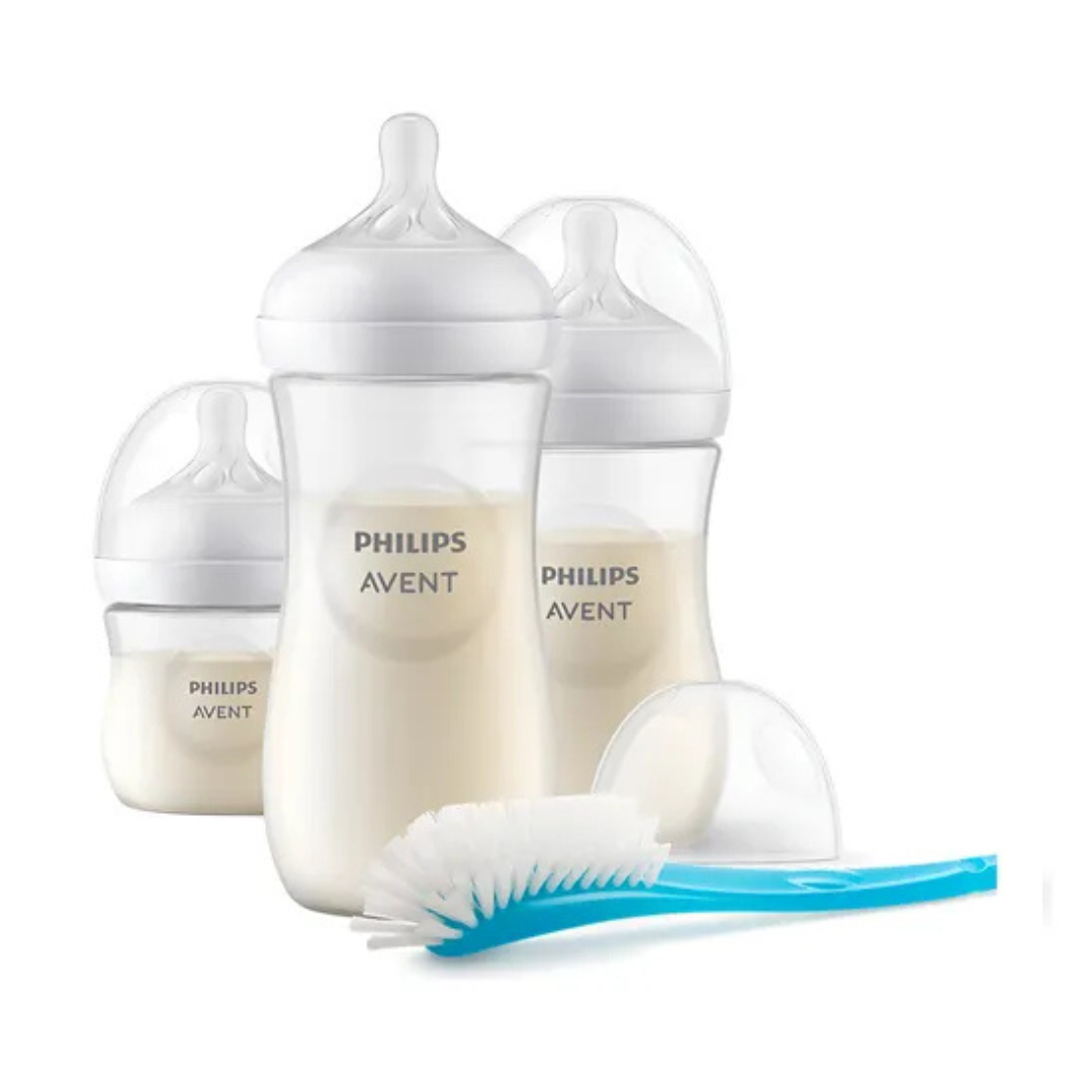 Set Triple Mamaderas Natural Response con Cepillo - Traslúcido | Philips Avent