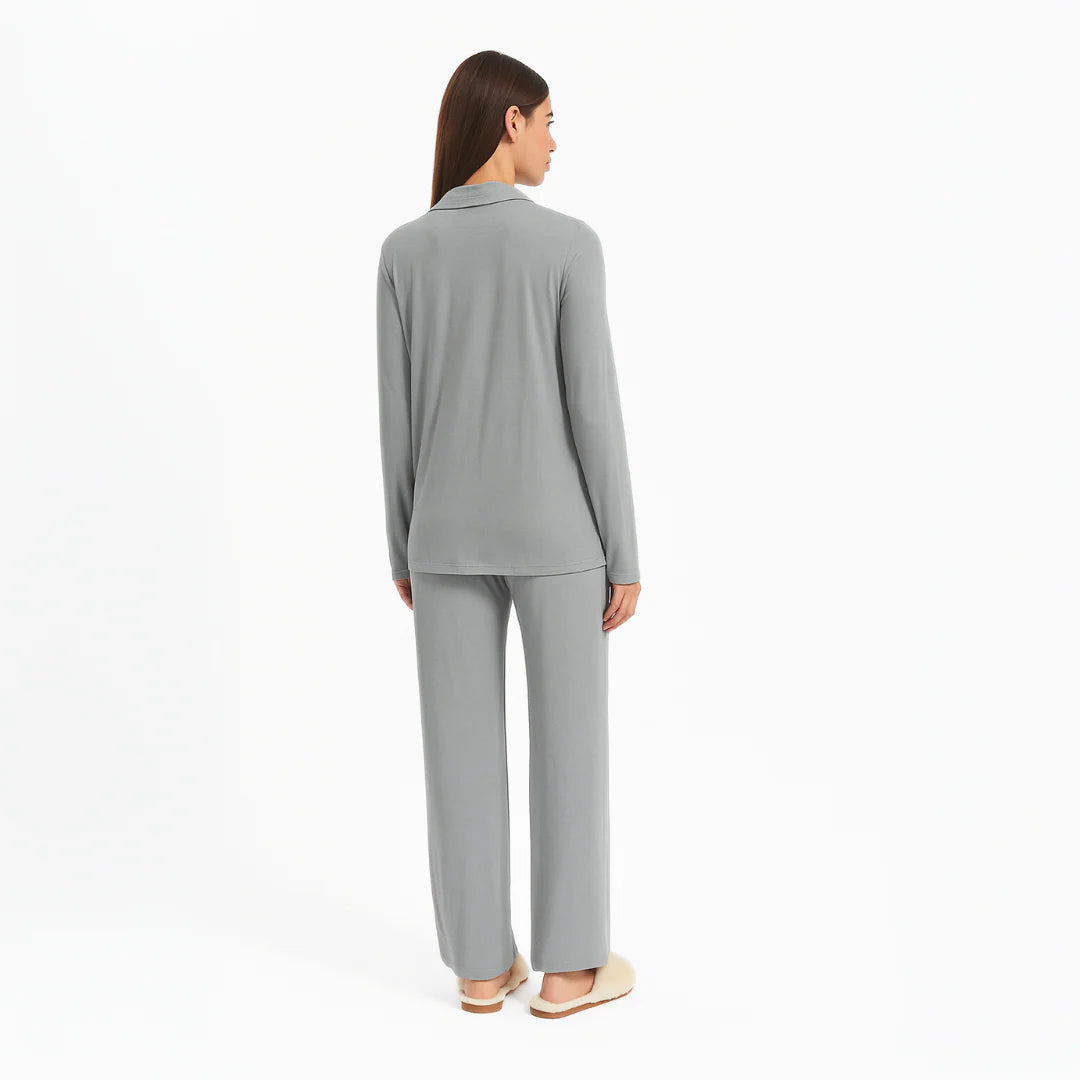 Pijama Maternal Camisero Manga Larga - Gris | Nala Maternity