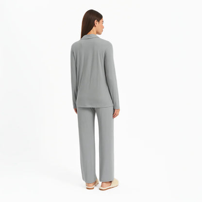 Pijama Maternal Camisero Manga Larga - Gris | Nala Maternity